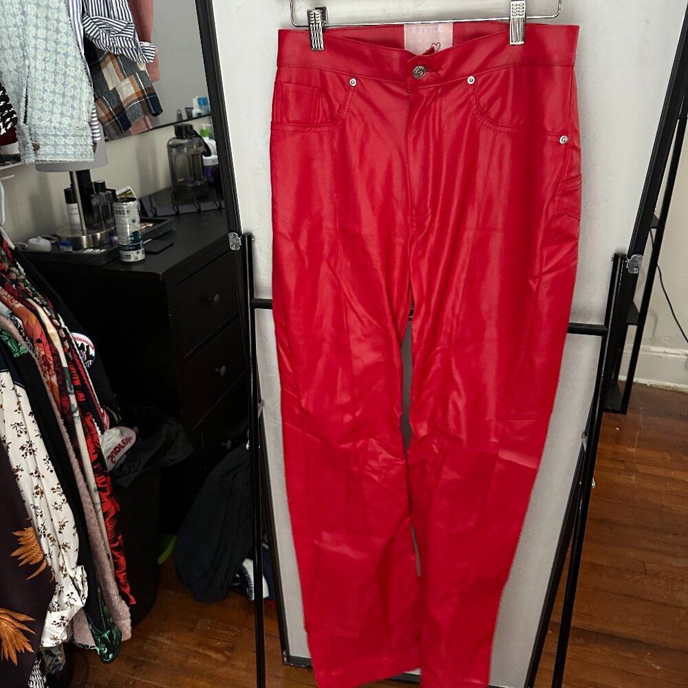 REVICE Faux Leather Red Pants